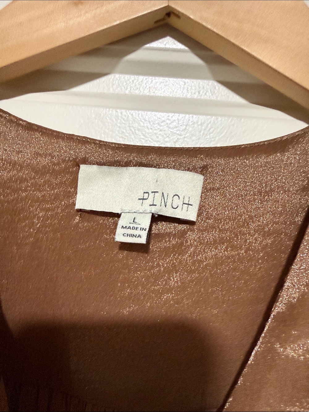 Pinch L SATIN TIERED MAXI DRESS mocha brown sateen large sheen smocked - Picture 5 of 8